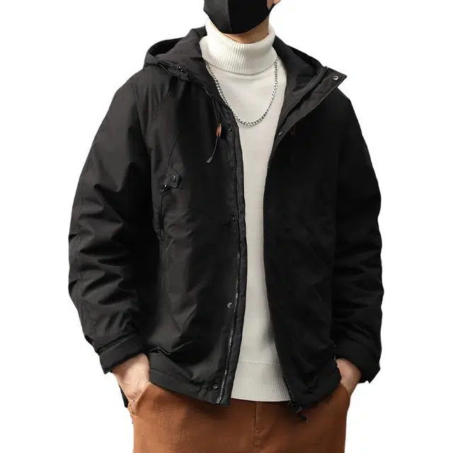 协协乐 美式式外套春秋冬机能风纯色拼接氛围感加绒加厚户外山系多功能夹克三防上衣工装服登山服棉服 男款