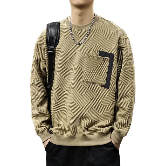 前进牛 秋季美式复古经典潮流重磅肌理感极简风提花宽松圆领休闲户外百搭潮牌撞色口袋卫衣 男款