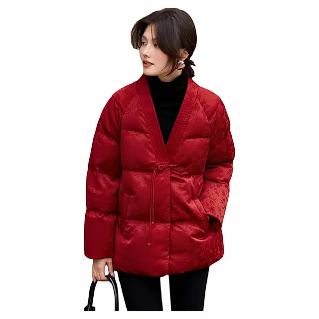 佐塞斯 高端品质轻奢新中式提花盘扣设计秋冬新年本命年保暖外套棉服 女款