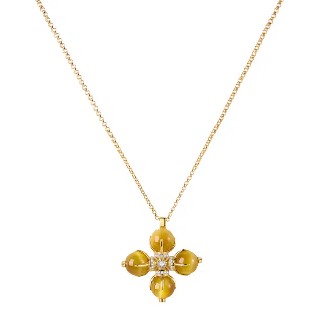 子婳 招财纳福好运连连美拉德四叶草金刚杵十字架设计精美轻奢浪漫甜美优雅气质精致独特 虎眼石 吊坠 女款