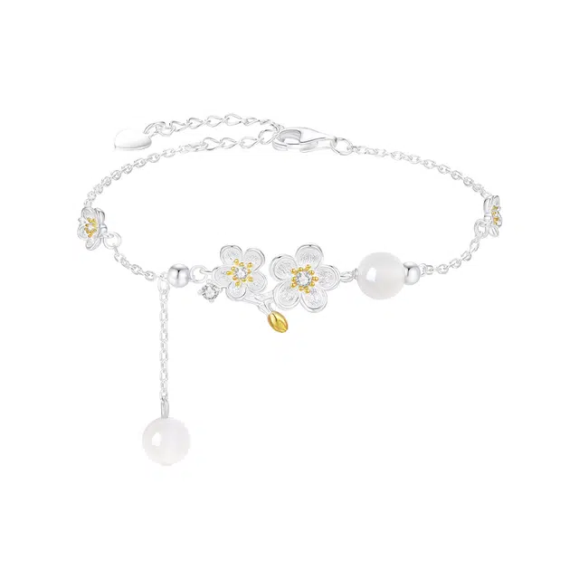 周大生 四时花令 绛雪梅 梅花平安扣优雅设计感浪漫 新中式国风清新甜美系通勤百搭 白月光显白贵气感#好运 玉髓 手链 女款