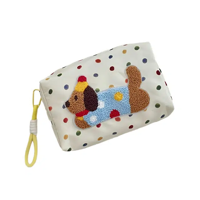 心水好物波点腊肠狗化妆包女大容量便携高端护肤品收纳包手提旅行袋洗漱包 收纳