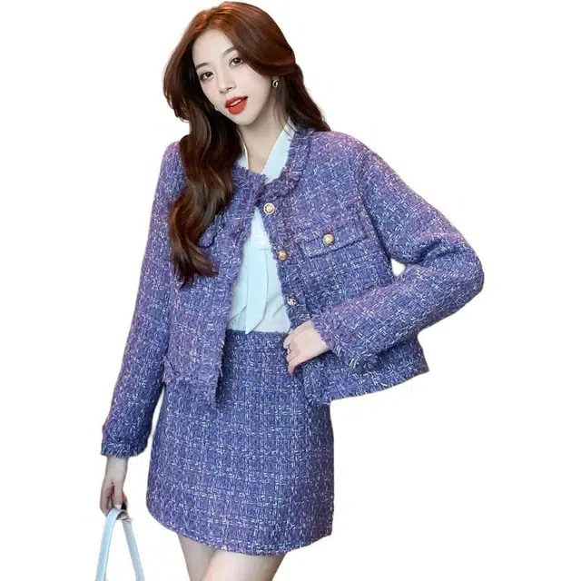 纤丝鸟 法式高级时尚盐系气质名媛小香风外套半身短裙两件套裙装套装 女款