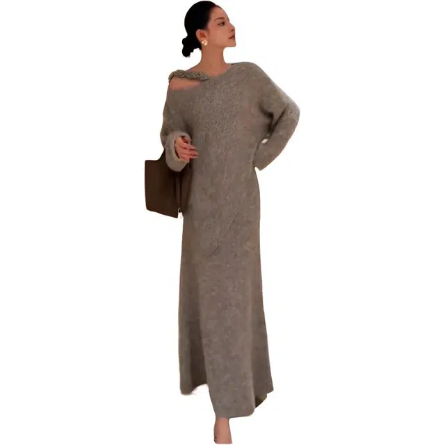 纤丝鸟 韩系一字肩时尚立体花朵两件套法式优雅显瘦百搭裙装套装 女款