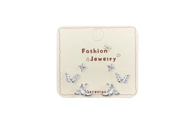 牧言 蝴蝶星月套装 轻奢精致气质温柔小众浪漫高级感 光面八芒星闪耀璀璨蝶舞镂空月亮三件套小巧耳饰 约会百搭#好运 合金 耳钉 女款