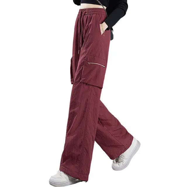 丝柏舍 抽绳松紧高腰纯色大口袋工装气质宽松款简约阔腿休闲裤 女款