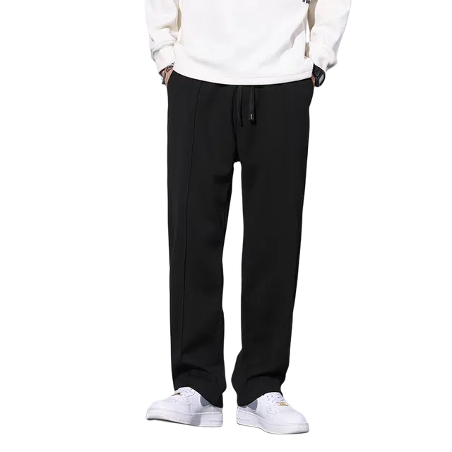 协协乐 秋冬重磅轻商务春秋季韩版潮流宽松阔腿垂坠感青少年弹力抽绳痞帅百搭运动长裤休闲裤 男款