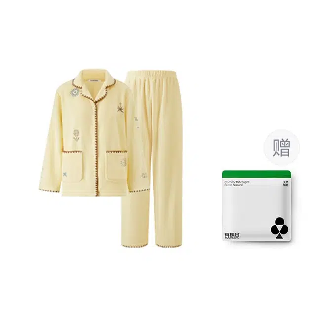 有棵树 软糯舒适法兰绒可外穿长袖长裤加厚保暖抗静电家居服秋冬季睡衣套装 女款