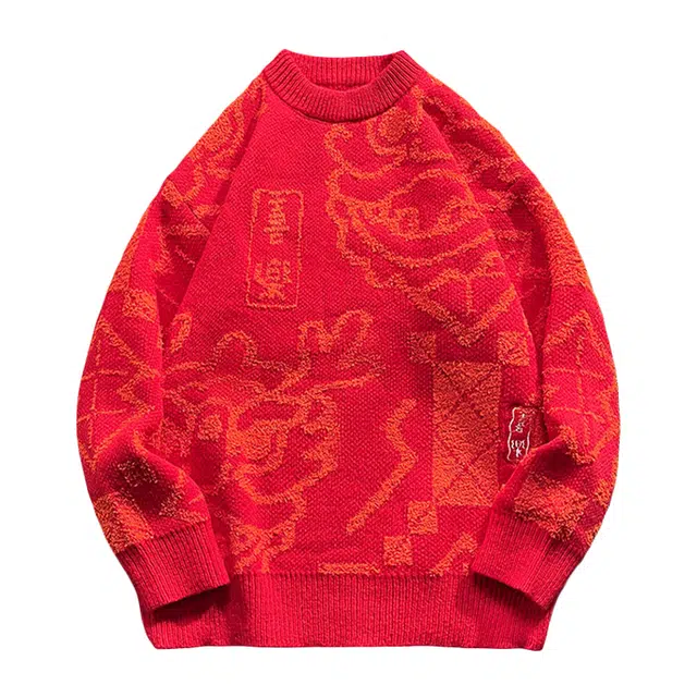 拓菲 毛衣男士秋冬季喜庆本命年线衣宽松慵懒风外套针织衫 男女同款