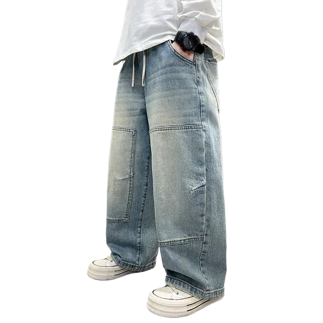 黑恐龙牛仔裤 男童痞帅春秋款裤子儿童秋装洋气宽松秋季直筒 男女同款