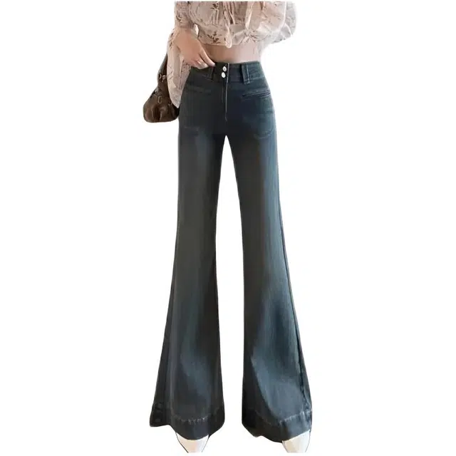 木木兔 潮流时尚秋冬季裤子 女 高腰微喇裤复古辣妹显瘦喇叭裤 牛仔裤 女款