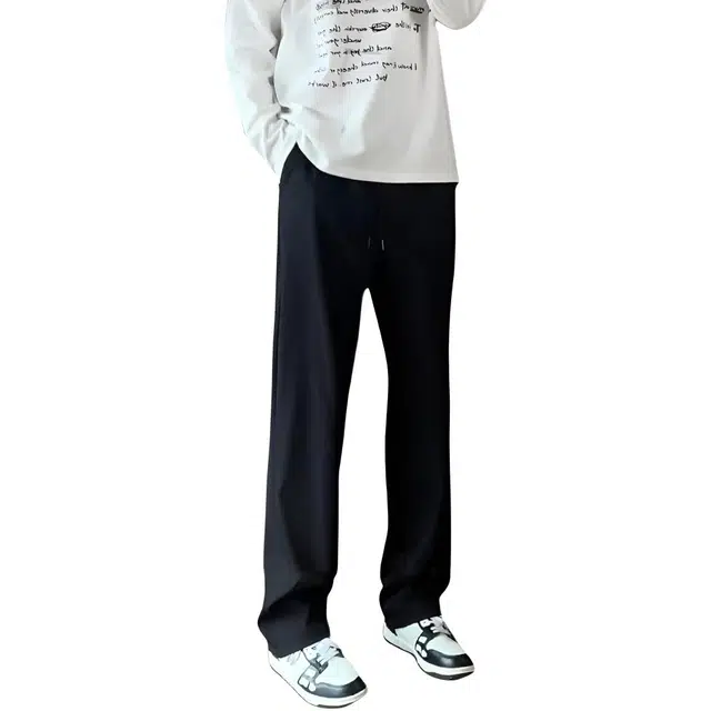 徐百货 美式高街潮牌百搭纯色直筒裤春秋款潮流宽松休闲简约抽绳阔腿长裤子 针织运动裤 男女同款