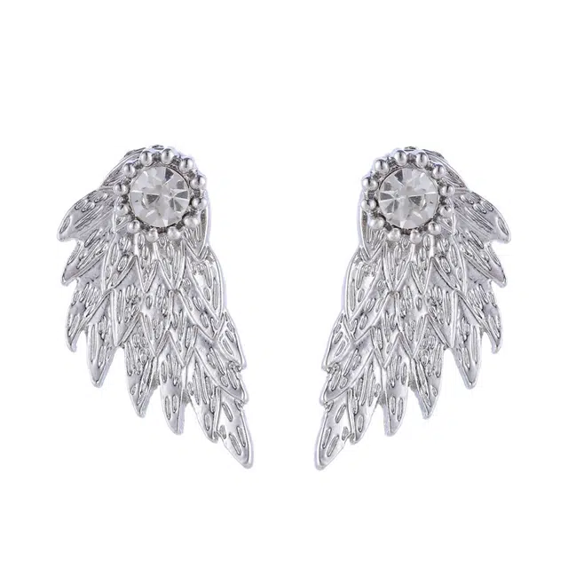 前方大荒野 天使翅膀镶钻耳钉闪亮羽翼灵动精致时尚小众设计轻奢高级感复古造型独特气质时髦个性一款两戴日常百搭 锆石 耳环 男女同款情侣款