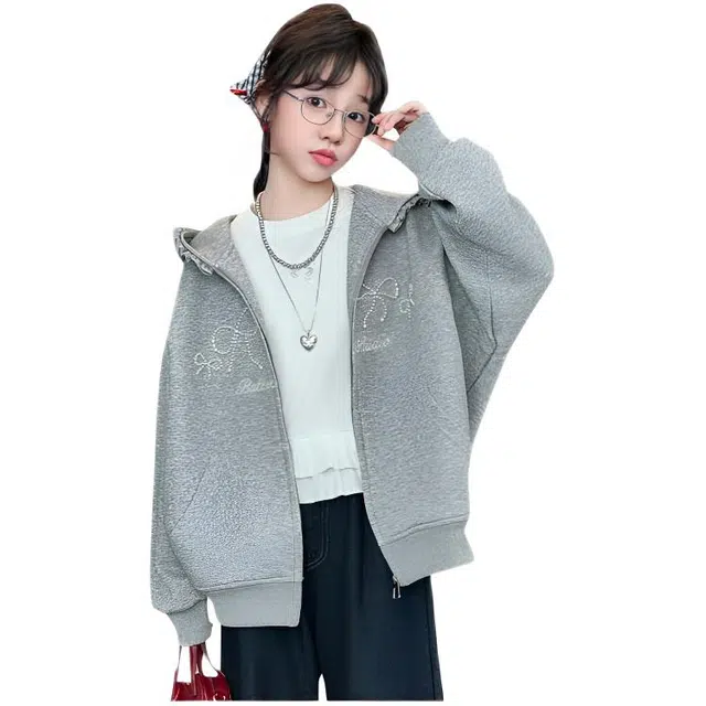 木木兔卫衣 潮流青春时尚 女童秋季外套   宽松舒适柔软 学生 连帽休闲百搭 女孩学院风  中大童钉珍珠