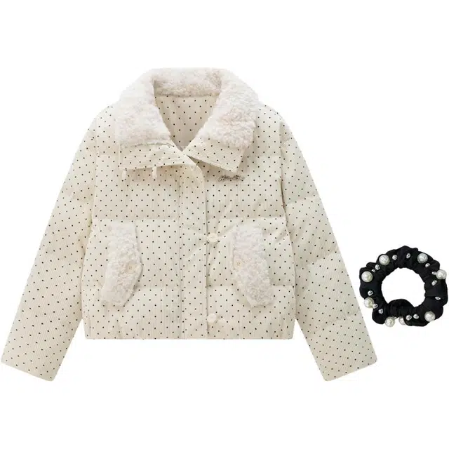 雾闪闪 灯芯绒波点女加厚宽松毛领面包服外套上衣棉服 女款