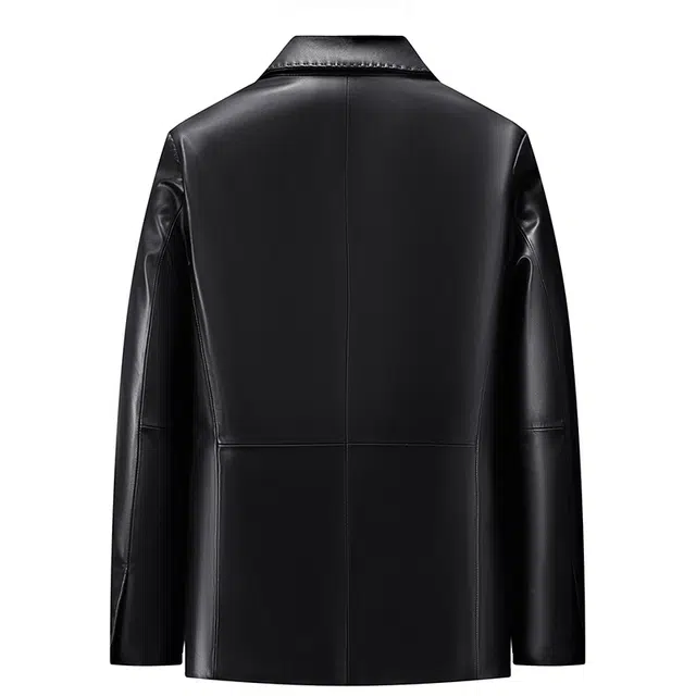 袋鼠 都市轻奢商务翻领时尚百搭长袖羊皮垂感通勤休闲阔挺真皮皮衣 男女同款