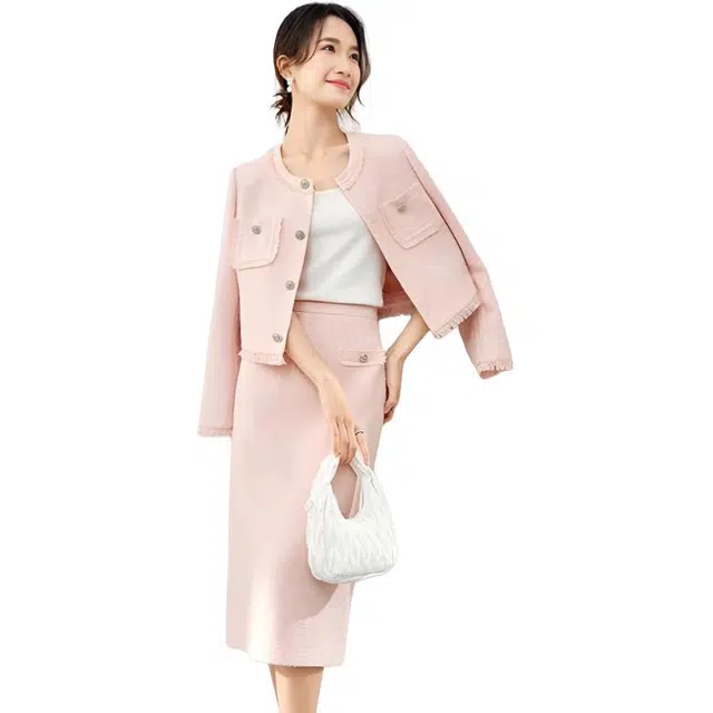 纤丝鸟 法式小香风时尚小个子名媛风气质长袖上衣外套两件套裙装套装 女款