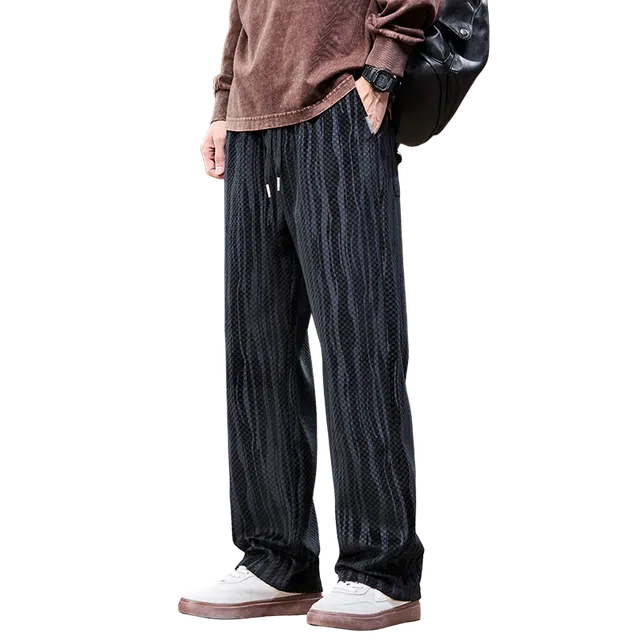 协协乐 高街风棋盘格迷彩美式复古春秋季宽松直筒阔腿垂坠感潮流青少年弹力抽绳痞帅百搭运动长裤休闲裤 男款