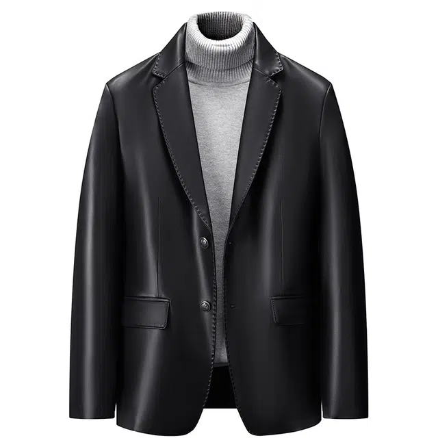 袋鼠 都市轻奢商务翻领时尚百搭长袖羊皮垂感通勤休闲阔挺真皮皮衣 男女同款