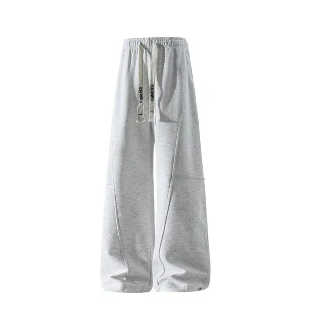 梓润格 学院风无性别主义重磅青春百搭高街个性抽绳腰头立体剪裁设计垂感十足宽松直筒裤日常出街潮流穿搭舒适亲肤高级感休闲裤 男女同款