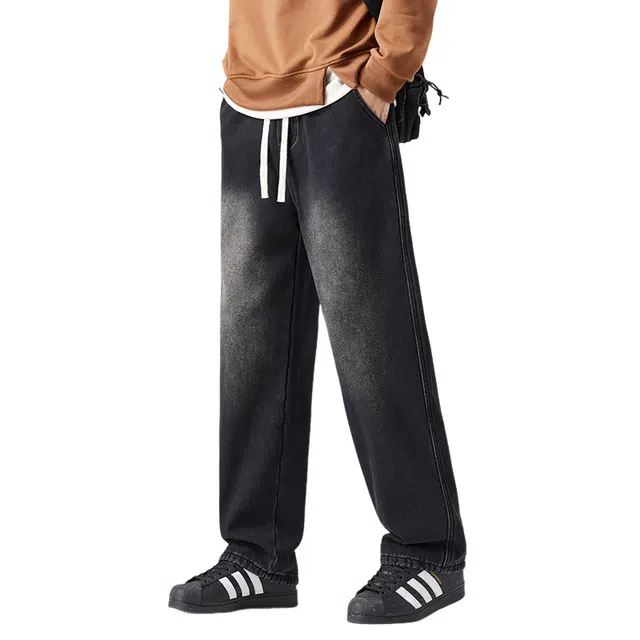 赛瀚 复古水洗阔腿牛仔裤男款美式潮流直筒裤秋季厚款百搭舒适亲肤显瘦显高男装宽松长裤少年感工装高街通勤时尚外穿男裤 男女同款