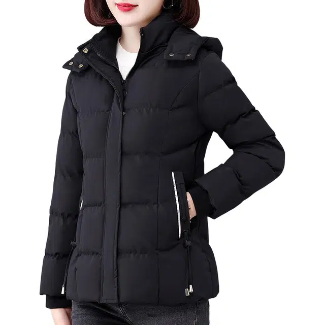 缪斯的诱惑 时尚纯色冬季外套厚实保暖户外休闲加绒加厚面包服棉衣御寒防风棉袄妈妈装洋气减龄日常穿搭气质收腰通勤百搭立领连帽棉服 女款