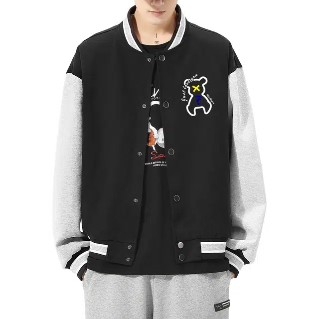 海尔斯 休闲字母印花飞行员百搭时尚简约宽松长袖夹克外套 男款