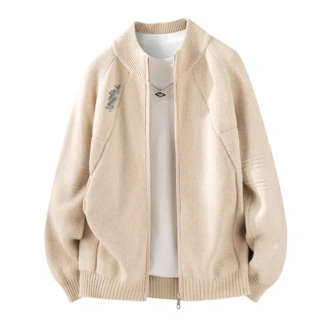 【结构拼接立领设计】赫赫良衣 美式复古痞帅高街拉链开衫长袖休闲舒适保暖宽松日常时尚百搭小众高级感日系慵懒风潮牌针织衫外套 男女同款