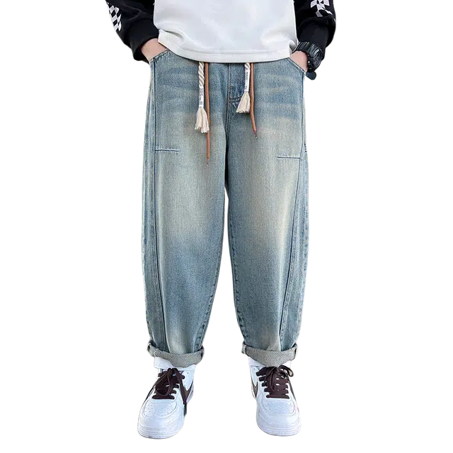 黑恐龙牛仔裤 男童浅色系个性秋季百搭时髦长裤