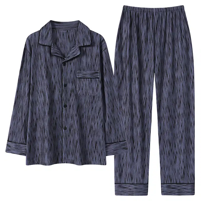俏霓桐 时尚简约开衫翻领保暖蓄温德绒双口袋休闲舒适长袖长裤家居服可外穿睡衣套装 男款
