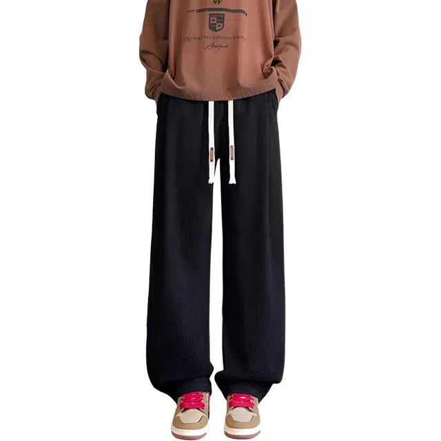 华夏儿女 灯芯绒裤子秋冬季美式复古阔腿裤直筒宽松慵懒风垂感休闲裤 男款