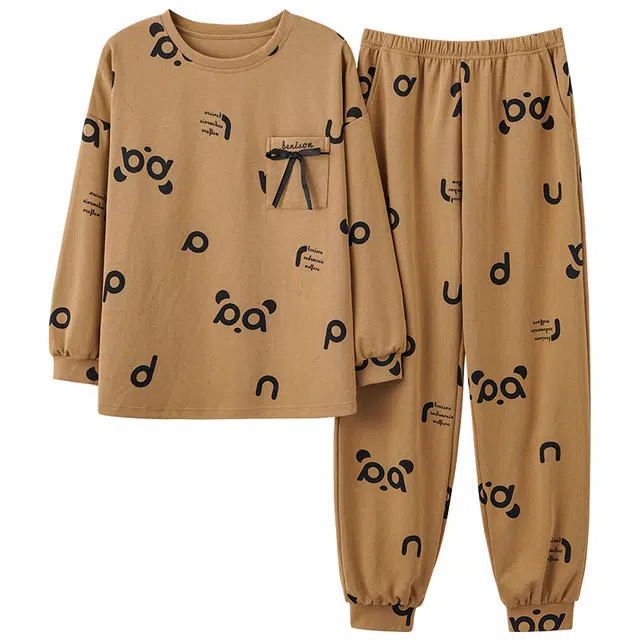 俏霓桐 秋冬季舒适圆领纯棉卡通字母学生可爱青少女长袖长裤可外穿家居服睡衣套装 女款