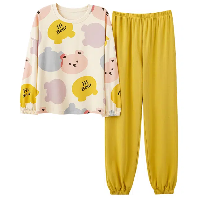 俏霓桐 学生秋冬季圆领纯棉卡通可爱青少女舒适长袖长裤可外穿家居服睡衣套装 女款