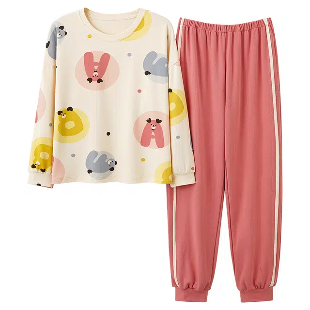 俏霓桐 学生秋冬季舒适圆领纯棉卡通可爱青少女长袖长裤可外穿家居服睡衣套装 女款