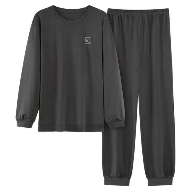 潞优野 简约百搭纯棉长袖休闲圆领束口脚可外穿宽松大码家居服睡衣套装 男款