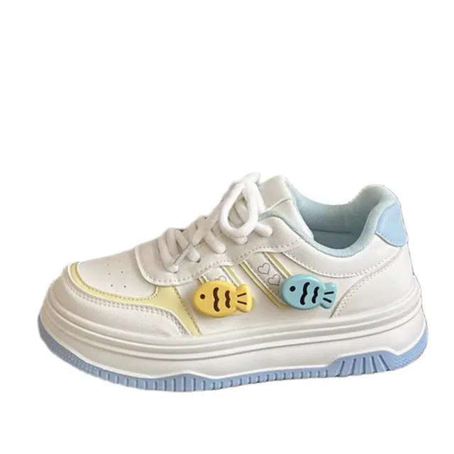 拾伍象 秋百搭皮面卡通鱼仔软底运动鞋休闲厚底潮 板鞋 女