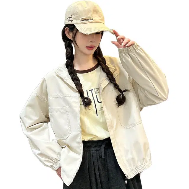 缪斯的诱惑 美式高街户外潮牌秋冬学院风时尚潮流纯色基础款休闲宽松百搭工装飞行员软壳衣机能风甜酷开衫上衣复古气质短款外套立领夹克 女款