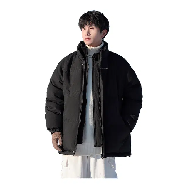 太子龍 假两件加厚保暖简约纯色防风御寒情侣立领棉服 男女同款