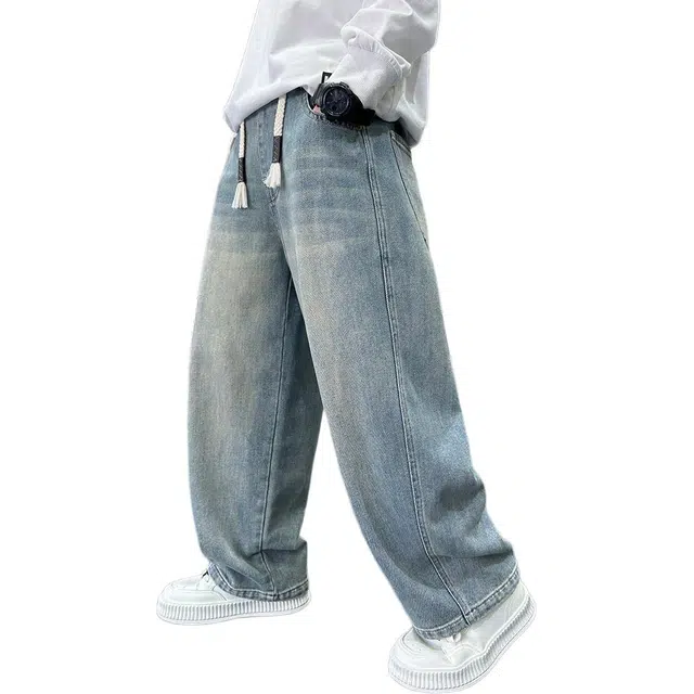 黑恐龙牛仔裤 秋装中大童男孩休闲宽松长裤 青少年