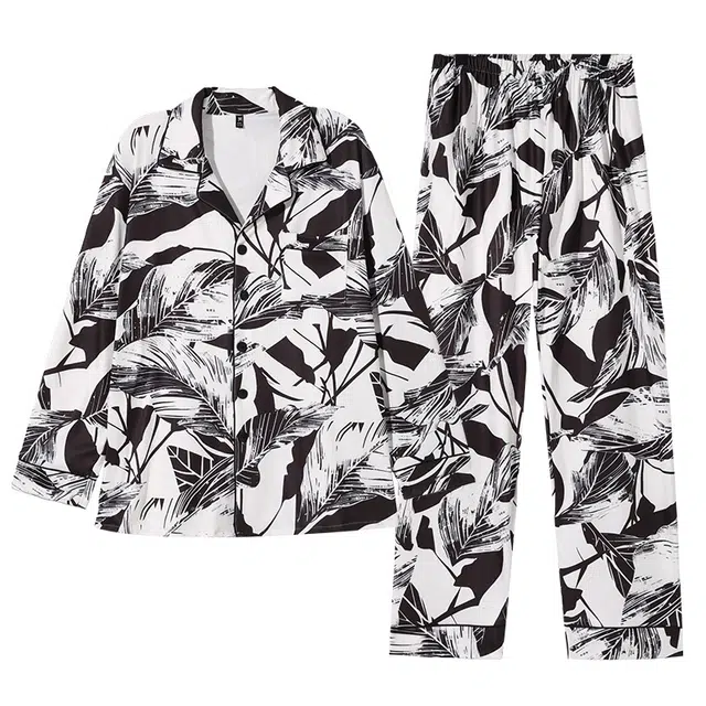 俏霓桐 时尚复古高级感开衫翻领德绒保暖蓄温长袖长裤家居服可外穿睡衣套装 男款