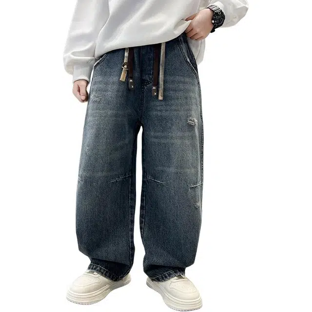 黑恐龙牛仔裤 男童秋季磨破个性炸街长裤