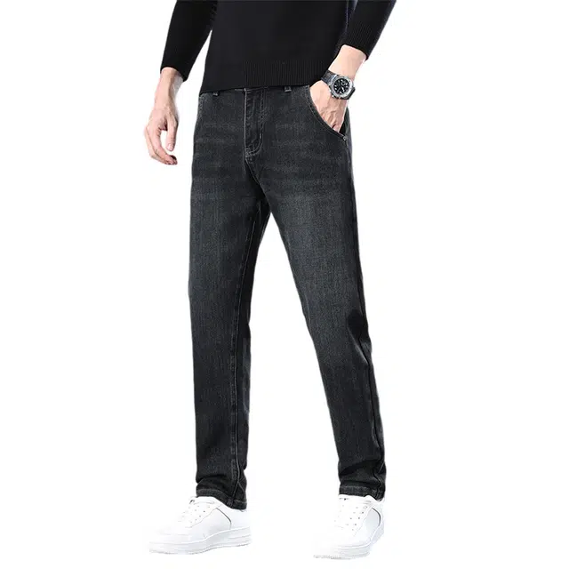 赛瀚 男装百搭舒适商务直筒牛仔裤时尚潮牌弹力修身长裤秋季厚款亲肤显瘦显高青年高级感通勤外穿男裤 男女同款