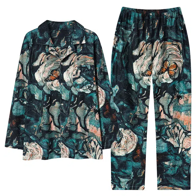 俏霓桐 复古时尚潮流开衫翻领德绒保暖蓄温轻奢高级感长袖长裤家居服可外穿睡衣套装 男款