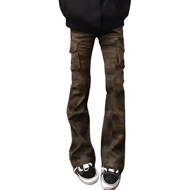 如续 美式微喇低腰迷彩工装裤设计感喇叭马蹄裤子牛仔裤 男女同款