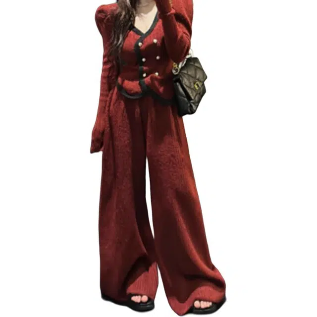 纤丝鸟 法式小香风时尚气质名媛开衫阔腿裤两件套裙装套装 女款