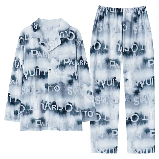 俏霓桐 时尚渐变色开衫翻领保暖蓄温德绒潮流简约双口袋长袖长裤家居服可外穿睡衣套装 男款