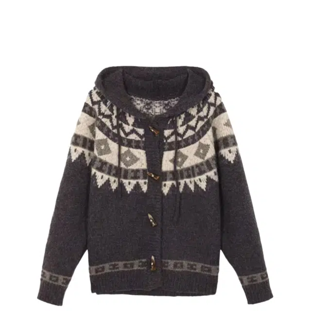 望莱仕 美式费尔岛连帽开衫通勤简约长袖针织衫 女款