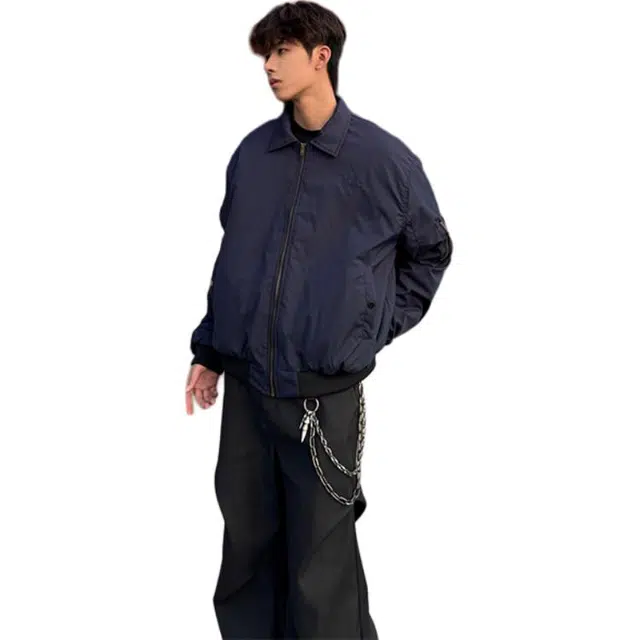 黑马漫画 美式复古翻领飞行外套休闲简约短款夹克 男女同款