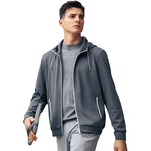 布先生 减龄连帽针织外套纯色开衫青春活力风长袖夹克 男款