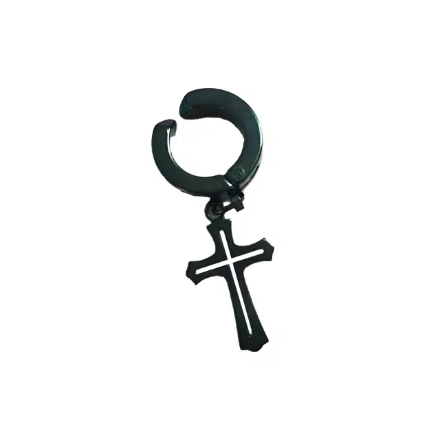 前方大荒野 枪黑色镂空十字架耳骨夹无痛佩戴无耳洞欧美潮流时尚简约小众设计嘻哈潮酷痞帅日常休闲百搭独特个性 合金 耳夹 男女同款情侣款